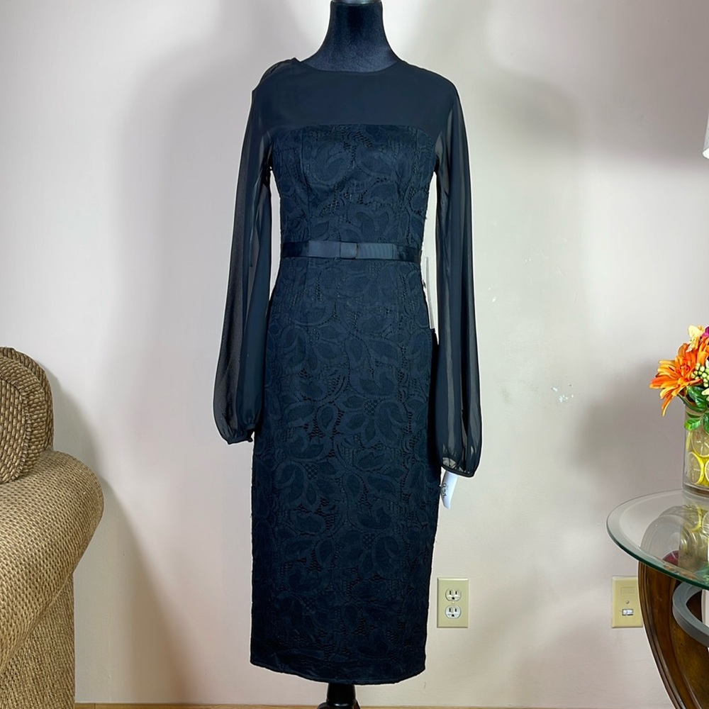 NEW Kay Unger Black Midi Cocktail Dress - Picture 3 of 15